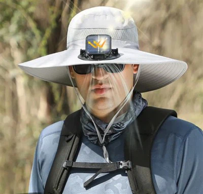 Saulės įkrovimo ventiliatoriaus aušinimo žvejo skrybėlė